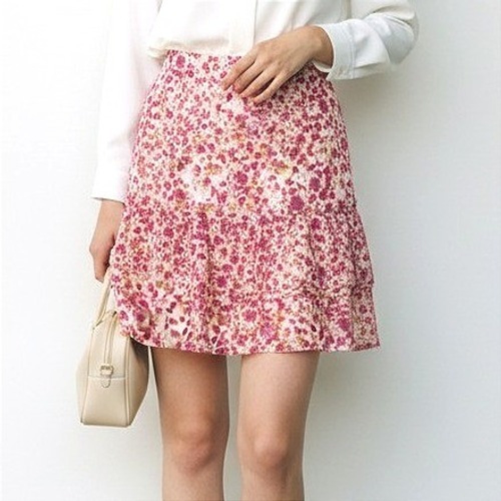J.Crew Pink Floral Tiered Mini Skirt Elastic Waist Ruffle Hem AY478 Large NEW
